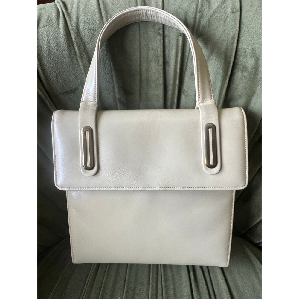 Vintage Duchess Cream Leather Top Handle Handbag 50s 60s